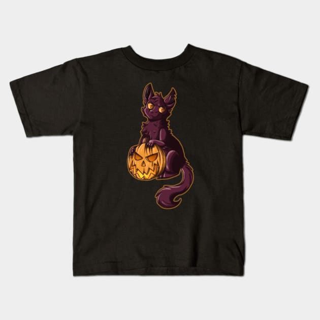 Pumpkin cat Kids T-Shirt by Zorveechu